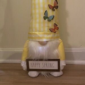 Rae Dunn Yellow Gingham Gnome with Butterflies